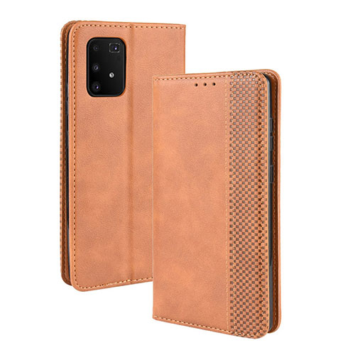 Leather Case Stands Flip Cover Holder BY4 for Samsung Galaxy A91 Brown