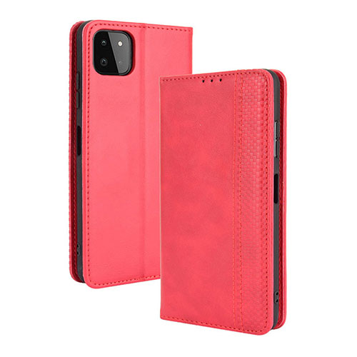 Leather Case Stands Flip Cover Holder BY4 for Samsung Galaxy F42 5G Red