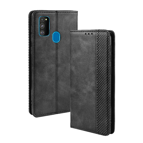 Leather Case Stands Flip Cover Holder BY4 for Samsung Galaxy M21 Black