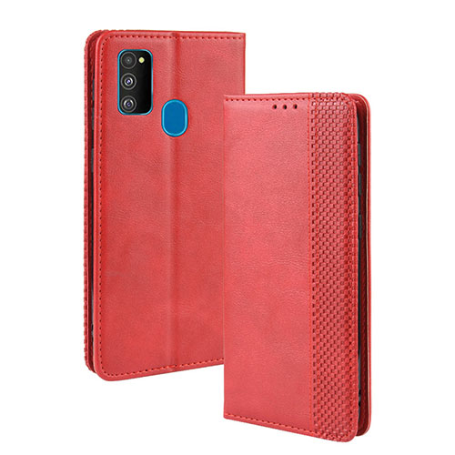 Leather Case Stands Flip Cover Holder BY4 for Samsung Galaxy M21 Red