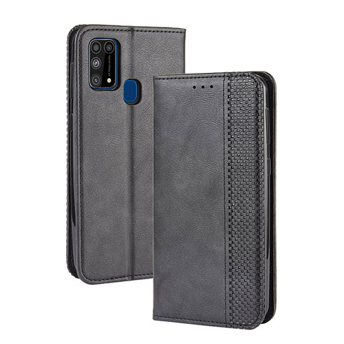 Leather Case Stands Flip Cover Holder BY4 for Samsung Galaxy M31 Black