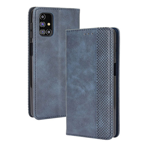 Leather Case Stands Flip Cover Holder BY4 for Samsung Galaxy M31s Blue