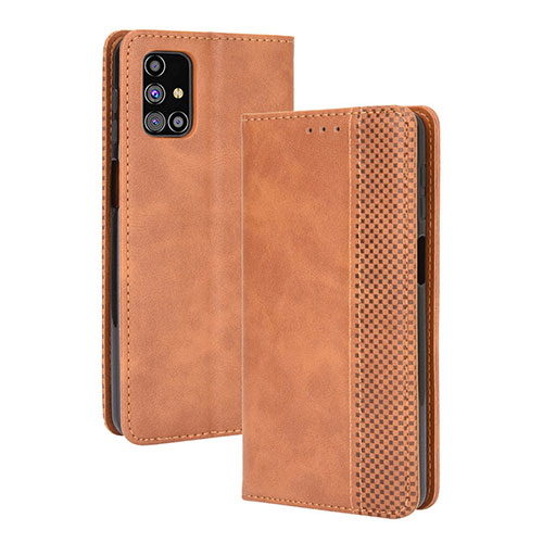 Leather Case Stands Flip Cover Holder BY4 for Samsung Galaxy M31s Brown