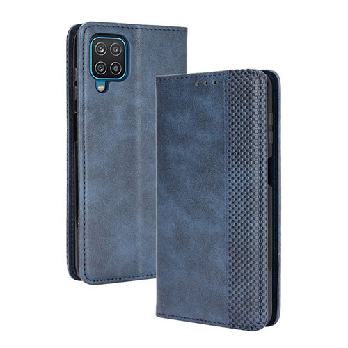 Leather Case Stands Flip Cover Holder BY4 for Samsung Galaxy M32 4G Blue