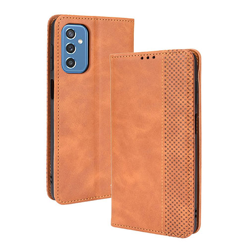 Leather Case Stands Flip Cover Holder BY4 for Samsung Galaxy M52 5G Brown