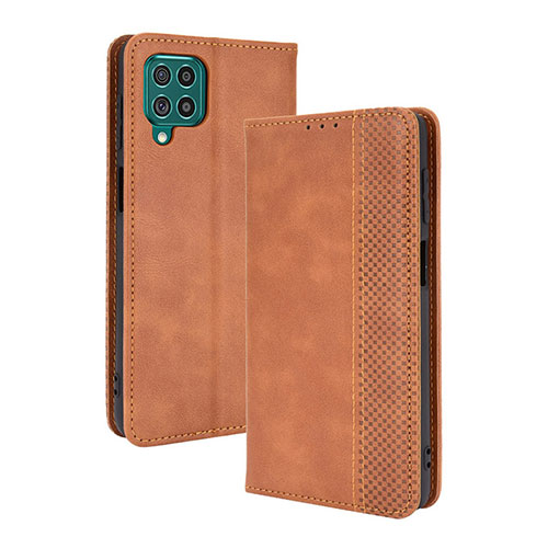 Leather Case Stands Flip Cover Holder BY4 for Samsung Galaxy M62 4G Brown