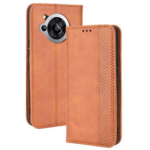 Leather Case Stands Flip Cover Holder BY4 for Sharp Aquos R7 Brown