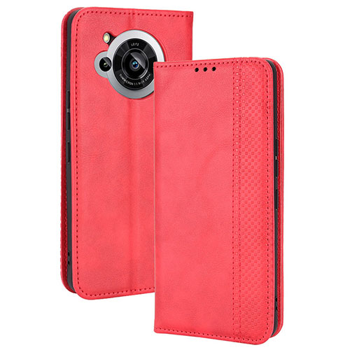 Leather Case Stands Flip Cover Holder BY4 for Sharp Aquos R7 Red