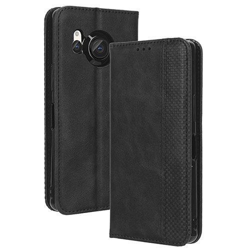 Leather Case Stands Flip Cover Holder BY4 for Sharp Aquos R8 Black