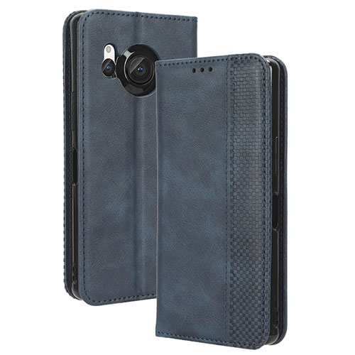 Leather Case Stands Flip Cover Holder BY4 for Sharp Aquos R8 Blue