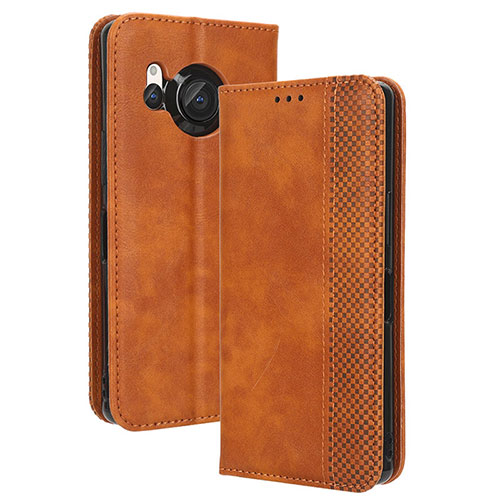 Leather Case Stands Flip Cover Holder BY4 for Sharp Aquos R8 Brown