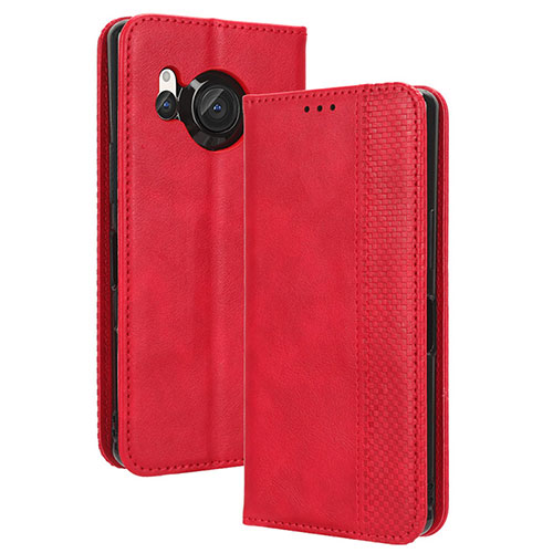 Leather Case Stands Flip Cover Holder BY4 for Sharp Aquos R8s Red