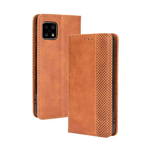 Leather Case Stands Flip Cover Holder BY4 for Sharp Aquos Sense4 Brown