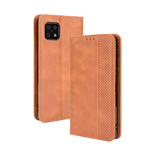 Leather Case Stands Flip Cover Holder BY4 for Sharp Aquos Sense6 Brown