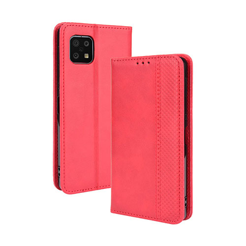 Leather Case Stands Flip Cover Holder BY4 for Sharp Aquos Sense6 Red