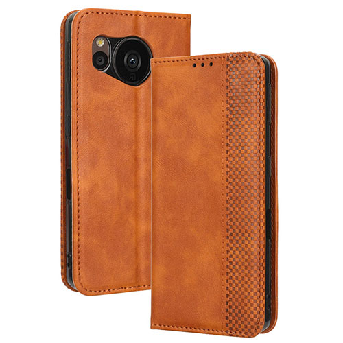 Leather Case Stands Flip Cover Holder BY4 for Sharp Aquos Sense7 Brown