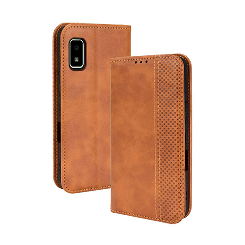 Leather Case Stands Flip Cover Holder BY4 for Sharp Aquos wish2 Brown