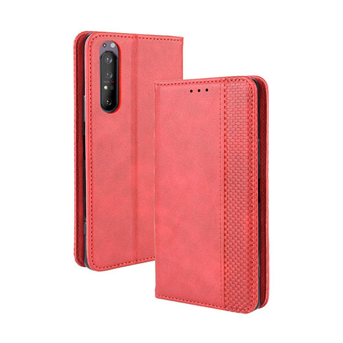 Leather Case Stands Flip Cover Holder BY4 for Sony Xperia 1 II Red