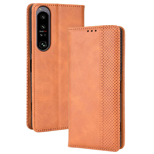 Leather Case Stands Flip Cover Holder BY4 for Sony Xperia 1 IV Brown