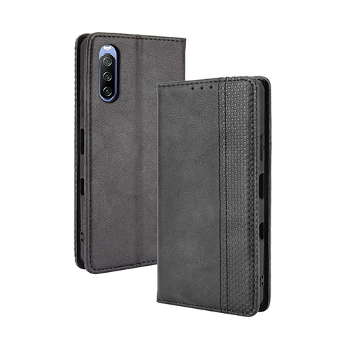 Leather Case Stands Flip Cover Holder BY4 for Sony Xperia 10 III Black