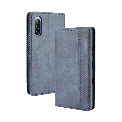 Leather Case Stands Flip Cover Holder BY4 for Sony Xperia 10 III Lite Blue