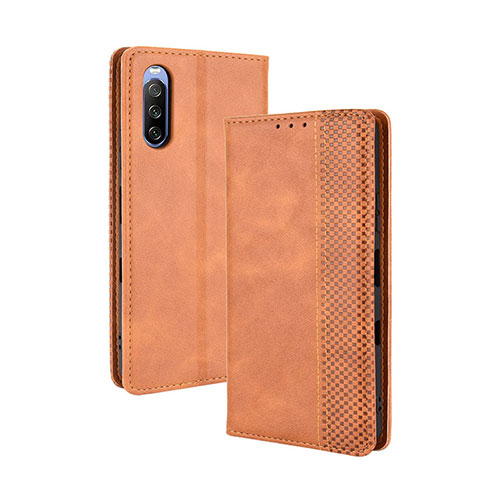 Leather Case Stands Flip Cover Holder BY4 for Sony Xperia 10 III SO-52B Brown