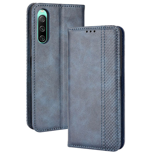 Leather Case Stands Flip Cover Holder BY4 for Sony Xperia 10 IV SO-52C Blue