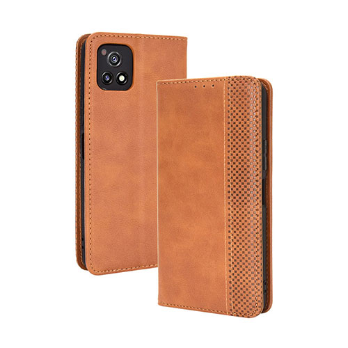 Leather Case Stands Flip Cover Holder BY4 for Vivo iQOO U3 5G Brown