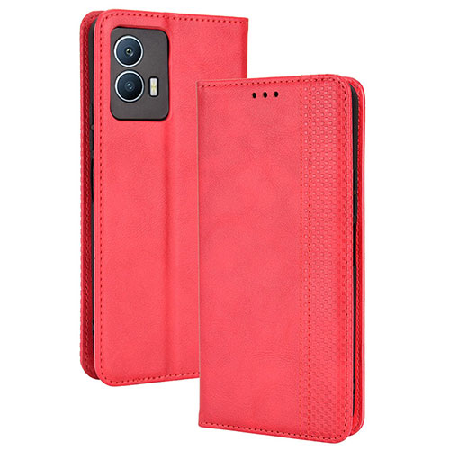 Leather Case Stands Flip Cover Holder BY4 for Vivo iQOO U5 5G Red