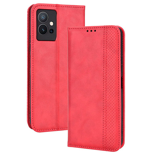 Leather Case Stands Flip Cover Holder BY4 for Vivo iQOO Z6 5G Red