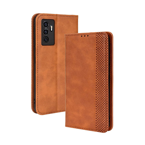 Leather Case Stands Flip Cover Holder BY4 for Vivo V23e Brown