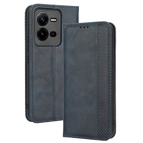 Leather Case Stands Flip Cover Holder BY4 for Vivo V25e Blue