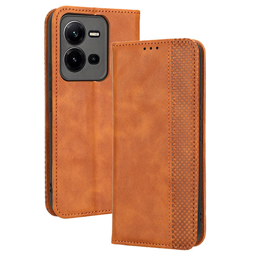 Leather Case Stands Flip Cover Holder BY4 for Vivo V25e Brown