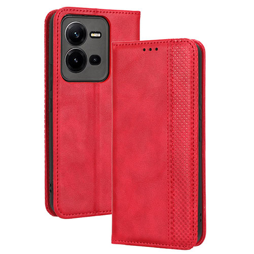 Leather Case Stands Flip Cover Holder BY4 for Vivo V25e Red