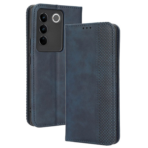 Leather Case Stands Flip Cover Holder BY4 for Vivo V27 5G Blue