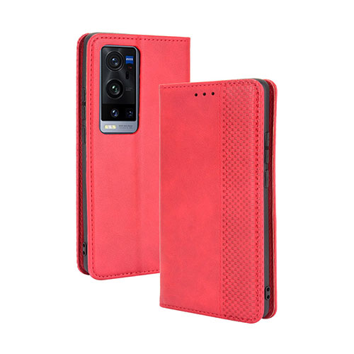 Leather Case Stands Flip Cover Holder BY4 for Vivo X60 Pro+ Plus 5G Red