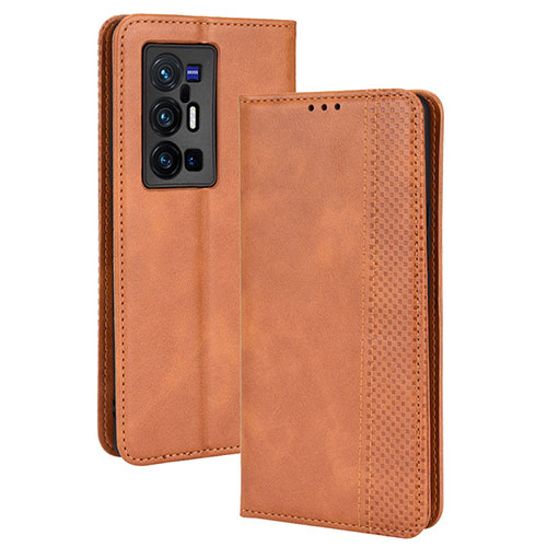 Leather Case Stands Flip Cover Holder BY4 for Vivo X70 Pro+ Plus 5G Brown