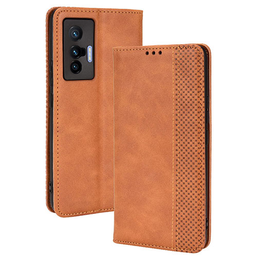 Leather Case Stands Flip Cover Holder BY4 for Vivo X70t Brown