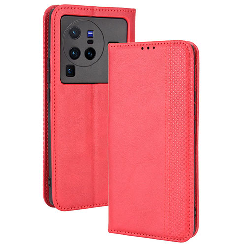 Leather Case Stands Flip Cover Holder BY4 for Vivo X80 Pro 5G Red