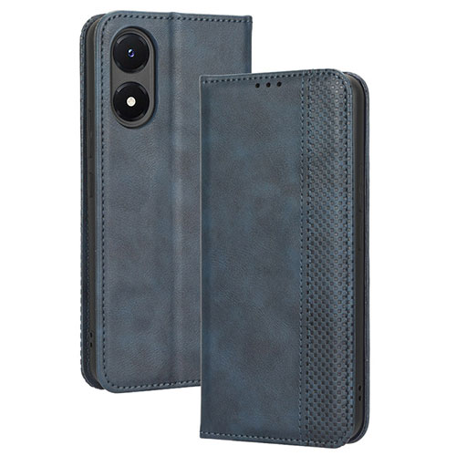 Leather Case Stands Flip Cover Holder BY4 for Vivo Y02S Blue