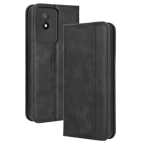 Leather Case Stands Flip Cover Holder BY4 for Vivo Y11 (2023) Black