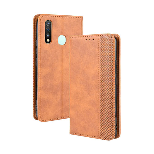 Leather Case Stands Flip Cover Holder BY4 for Vivo Y19 Brown