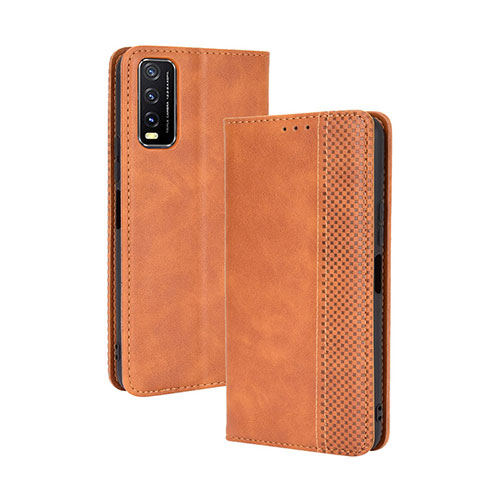 Leather Case Stands Flip Cover Holder BY4 for Vivo Y20a Brown