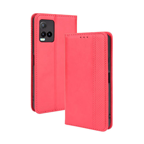 Leather Case Stands Flip Cover Holder BY4 for Vivo Y21a Red