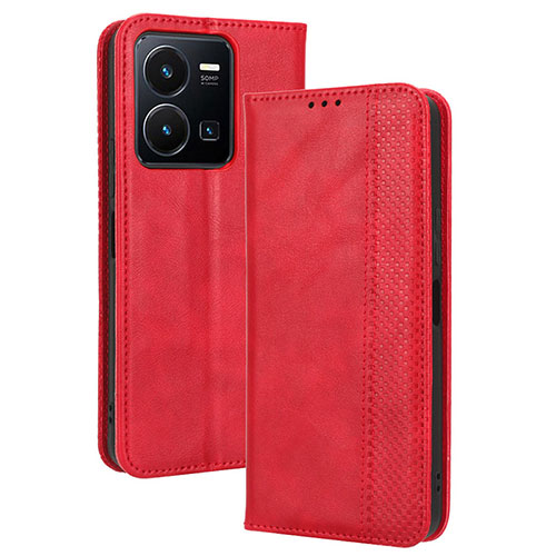 Leather Case Stands Flip Cover Holder BY4 for Vivo Y35 4G Red