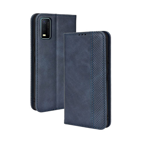 Leather Case Stands Flip Cover Holder BY4 for Vivo Y3s (2021) Blue