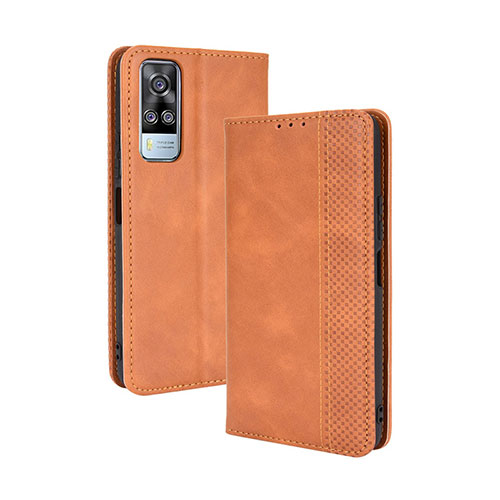 Leather Case Stands Flip Cover Holder BY4 for Vivo Y51A Brown