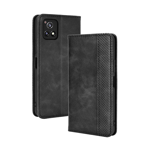 Leather Case Stands Flip Cover Holder BY4 for Vivo Y54s 5G Black