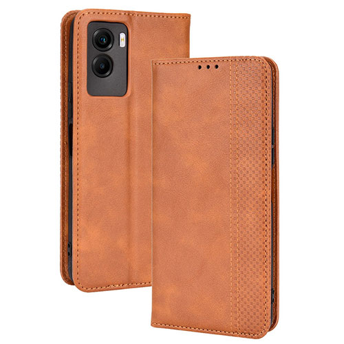 Leather Case Stands Flip Cover Holder BY4 for Vivo Y55s (2021) Brown