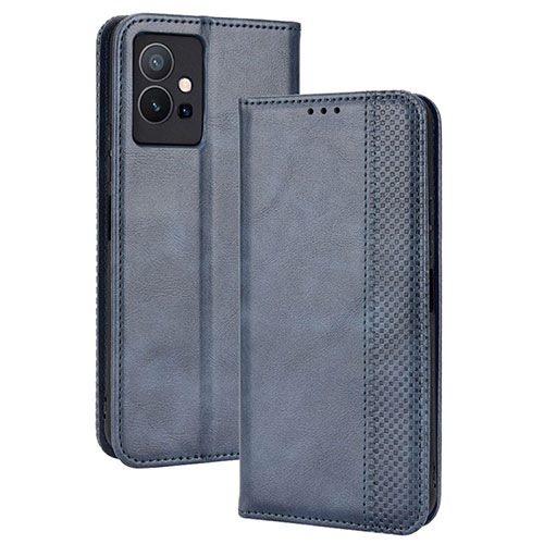 Leather Case Stands Flip Cover Holder BY4 for Vivo Y55s 5G Blue